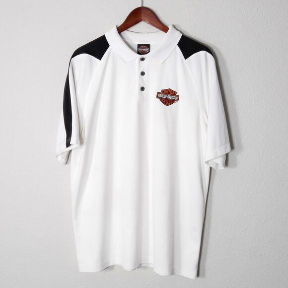 Harley-Davidson Men’s Polo Biker Noir Heritage Logo Palm Beach White Size M/L - Picture 1 of 11